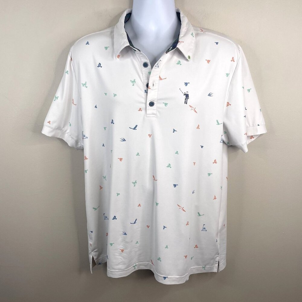 William Murray Mens Bird Print Golf Polo Shirt Large Short Sleeve Embroidered